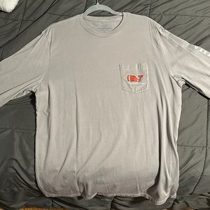 Gray Vineyard Vines Long Sleeve Football Whale Tee